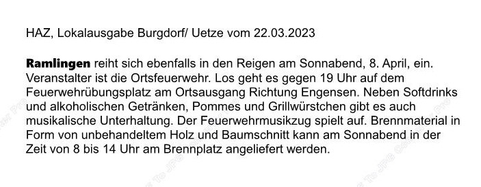 2023 03 22 HAZ.Ankündigung Osterfeuer
